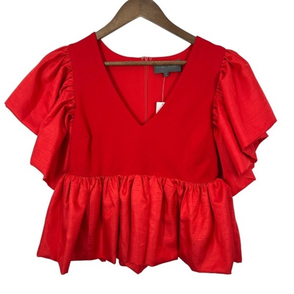 Sunday in Brooklyn Red Peplum Flutter Sleeve V-Neck‎ Top Medium NWT Feminine